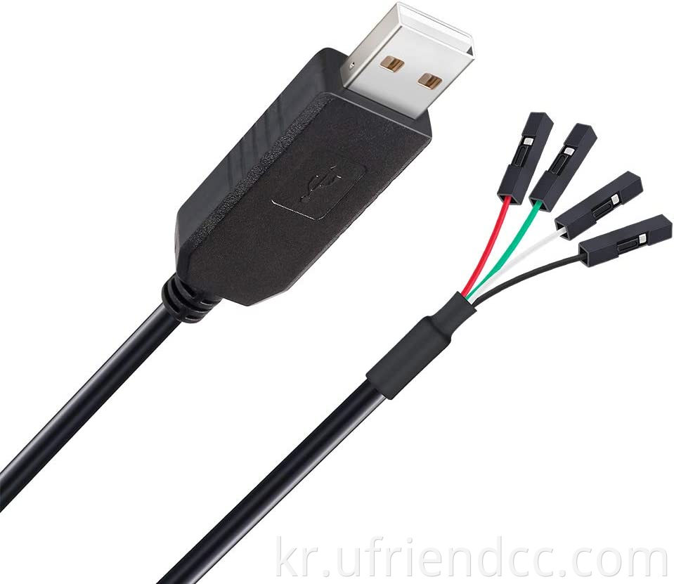 USB ~ TTL SERIAL 3.3V 어댑터 케이블 TX RX 신호 4 핀 0.1 인치 피치 암 소켓 PL2303 Prolific Chip W10 8 7 xp